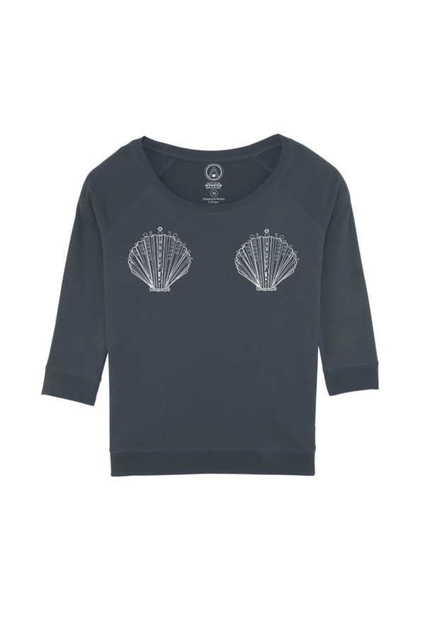 Sweat-shirt en coton bio Indigo Shell impression coquillage