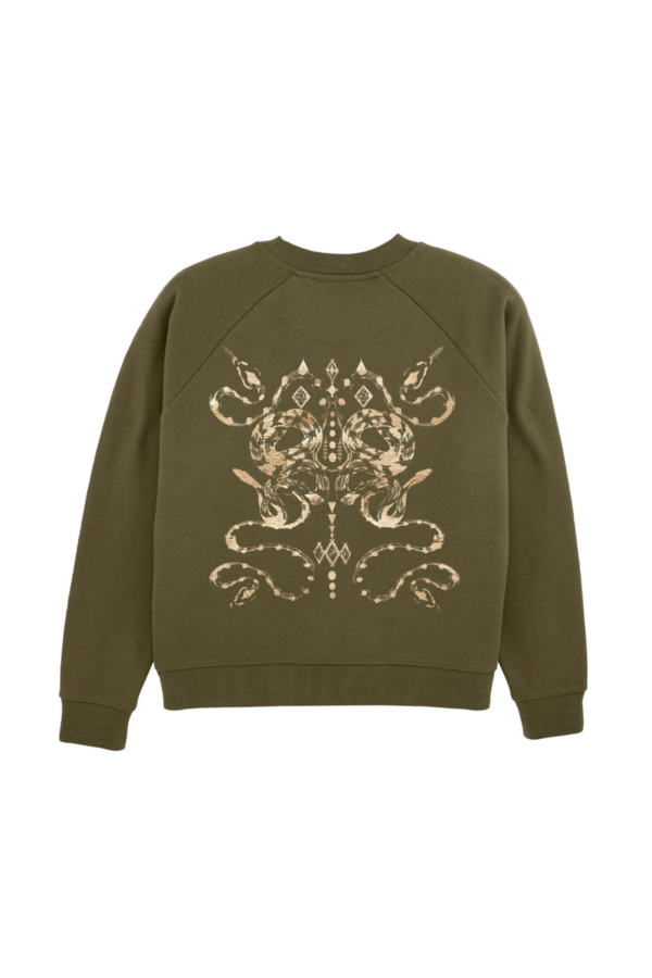 Sweat-shirt en coton bio Kaki nomade imprimé or au dos – Image 3