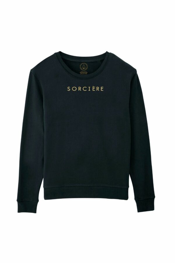 Sweat-shirt en coton bio Black Sorcière impression or