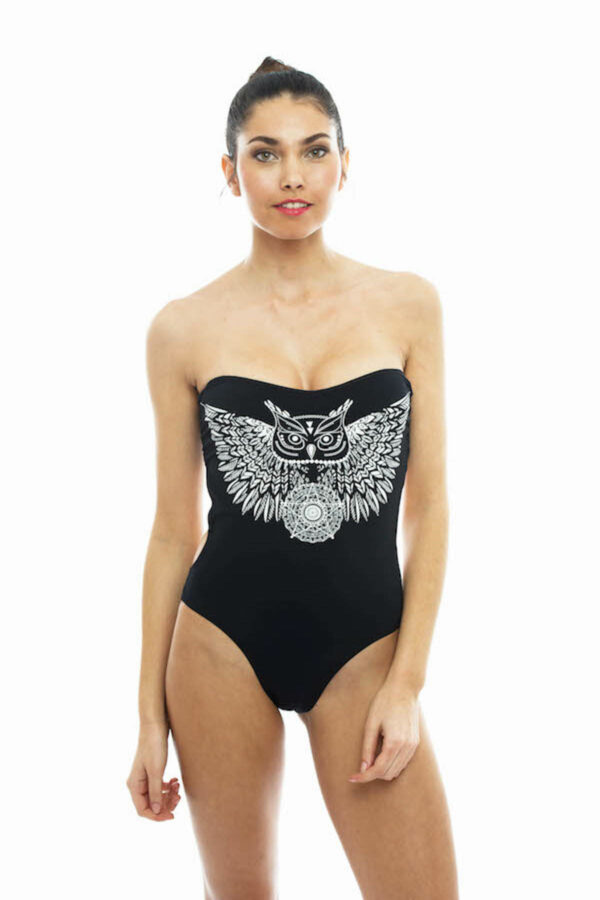 Maillot de bain une pièce bustier phosphorescent Aloha Black Magic Owl – Image 3