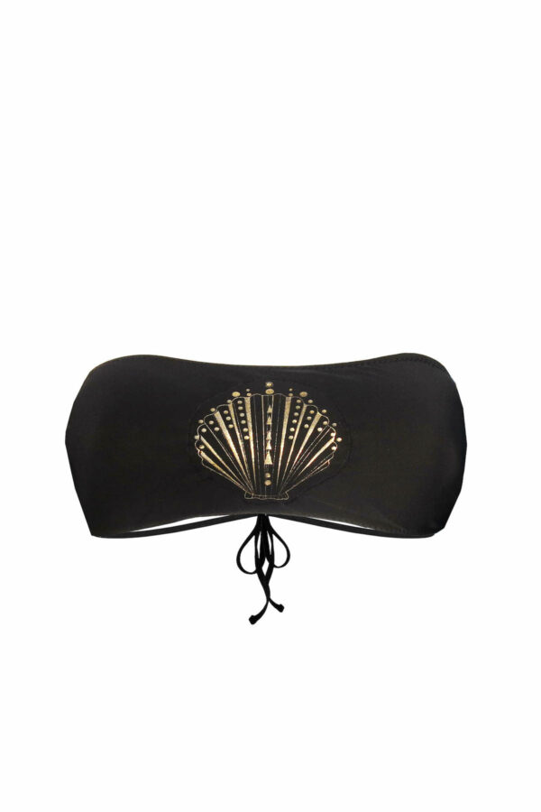 Haut de maillot bandeau imprimé coquillage or Esme Black