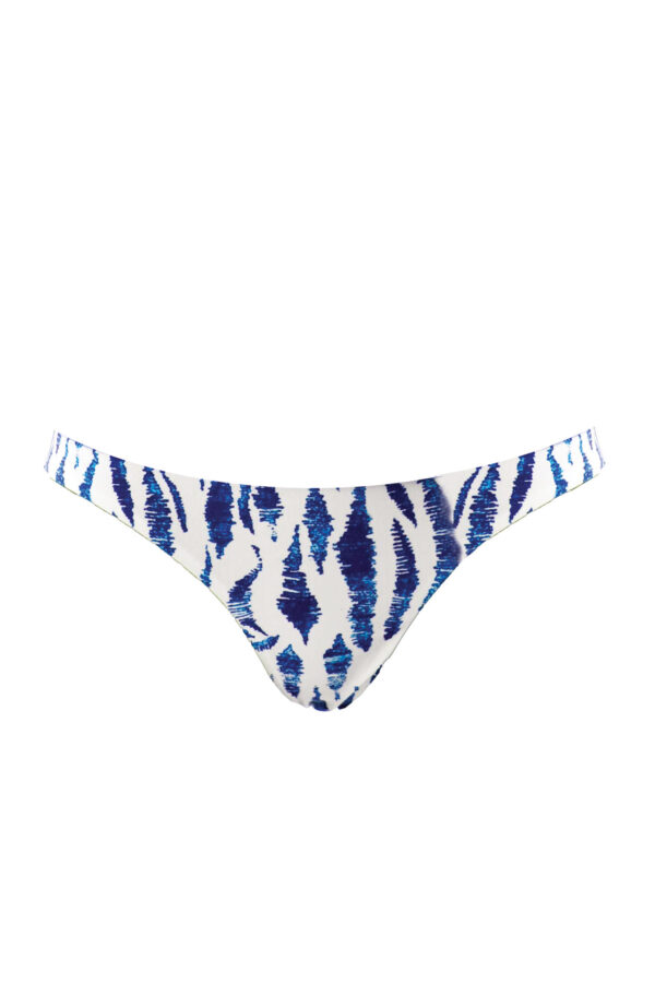 Bas de maillot tanga réversible imprimé/uni Karen Tiger Blue