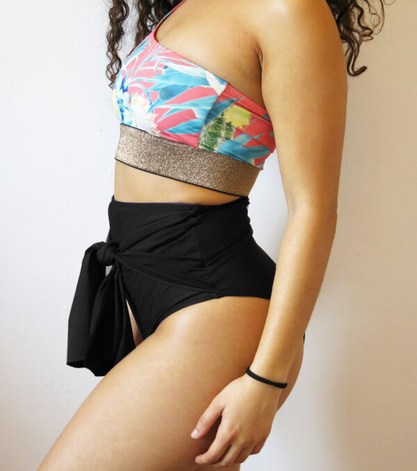 Bas de maillot taille haute à nouer Marylin Black – Image 4